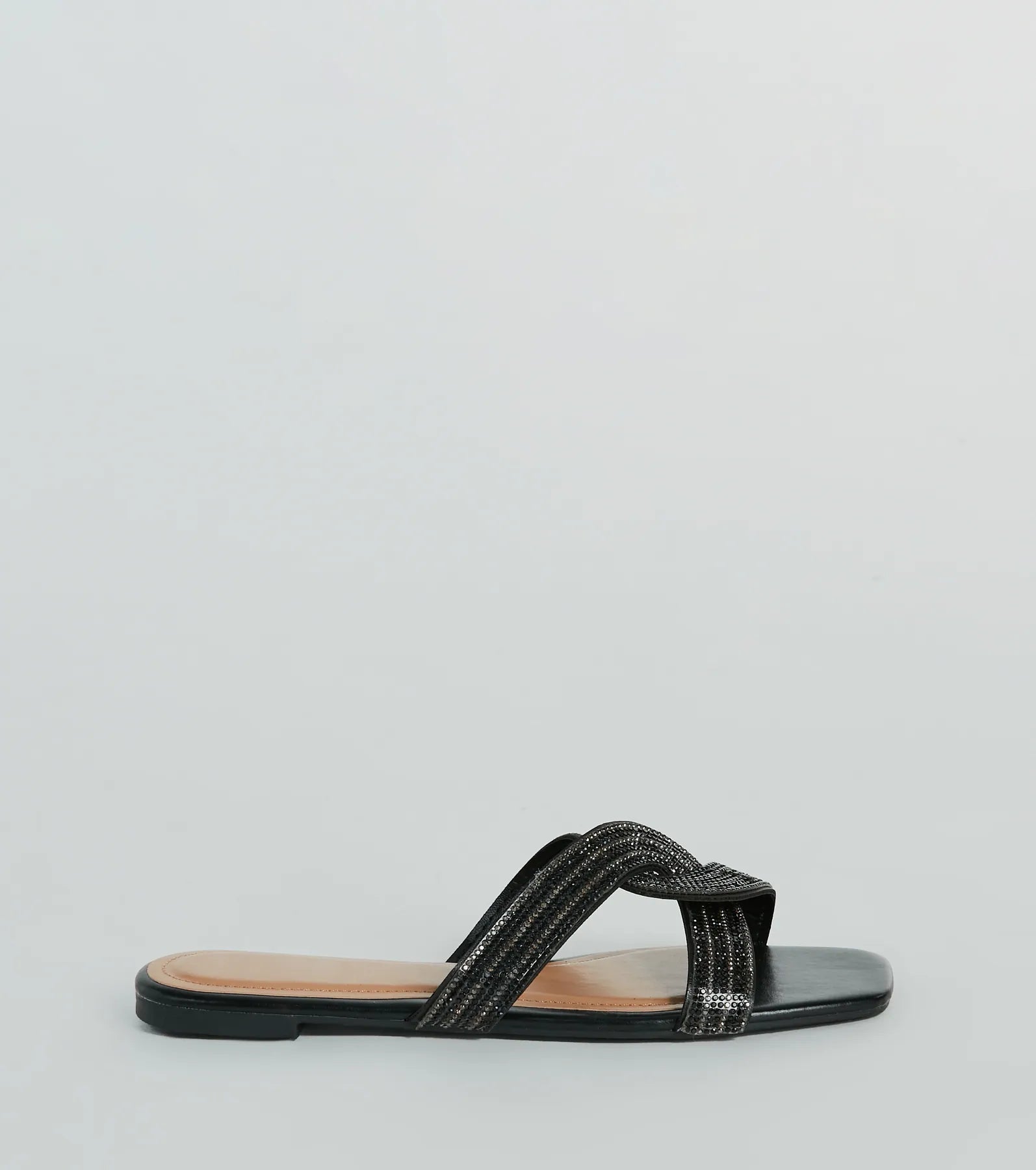 Glam Rhinestone Criss-Cross Strap Faux Leather Sandals - Image 2