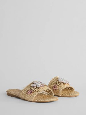 Wish On A Rhinestone Starfish Straw Flat Sandals