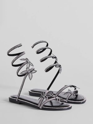Perfectly Glam Rhinestone Butterfly Spiral Strap Sandals